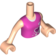 Minidoll Torso Girl with Dark Pink Top with Hearts and White Undershirt Print, Light Nougat Arms with Hands