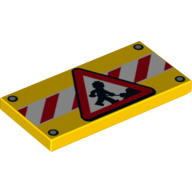 Tile 2 x 4 with Construction Worker Road Sign on Red and White Stripes Print