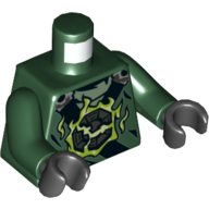 Torso Armor with Black Straps, Broken Emblem with Yellowish Green Flames / Silver Emblem on Back Print, Dark Green Arms, Black Hands