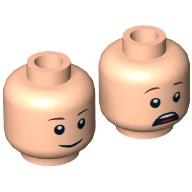 Minifig Head Gray, Dual Sided, Brown Eyebrows, Pupils, Smile / Scared Print [Hollow Stud]