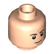 Minifig Head, Dark Brown Furrowed Eyebrows, White Pupils, Straight Line Mouth (Frown) and Curved Chin Line Print [Hollow Stud]