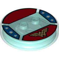 Image of part Function Brick Round 4 x 4 x 2/3 with 2 Studs and Gold Wonder Woman Symbol Print