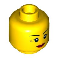Minifig Head, Red Lips, Crow's Feet and Beauty Mark, Smile / Annoyed with Short Frown Lines Print