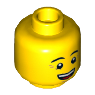 Minifig Head Ronny, Eyebrows, Crow's Feet, Open Mouth Smile / Queasy Face with Sweat Drop Print