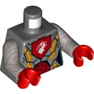 Torso Armour, White Dragon on Red Shield Print, Flat Silver Arms, Red Hands