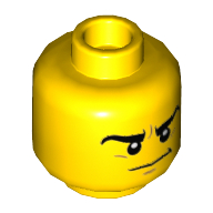 Minifig Head Clay, Dual Sided, Thick Eyebrows, Orange Chin Dimple, Thin Line Smile / Angry Print [Hollow Stud]