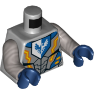 Torso Armor, Blue and White Shield with Falcon, Yellow and Orange Lightning Print, Flat Silver Arms, Dark Blue Hands