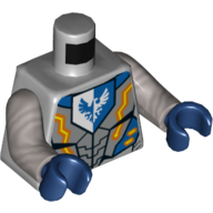 Image of part Torso Armor, Blue and White Shield with Falcon, Yellow and Orange Lightning Print, Flat Silver Arms, Dark Blue Hands