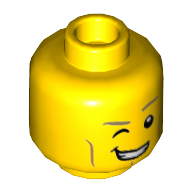 Minifig Head Lance, Dual Sided, Dark Tan Eyebrows, Cheek Lines, Smile with Right Eye Closed / Smile with Teeth Print [Hollow Stud]
