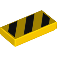 Tile 1 x 2 with Groove and Black Diagonal Stripes, Large Yellow Corner Triangles Print