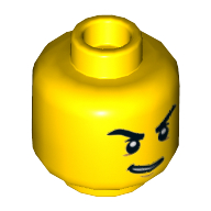 Minifig Head, Thick Angry Eyebrows, Lopsided Open Smile Print