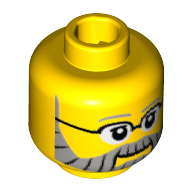 Image of part Minifig Head Farmer, Gray and Black eyebrows, Beard, Mustache, Glasses