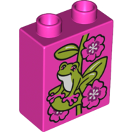 Duplo Brick 1 x 2 x 2 with Bottom Tube - Frog and Flowers Print