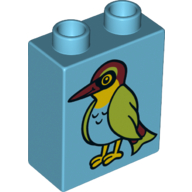 Duplo Brick 1 x 2 x 2 with Bottom Tube and Bird with Medium Azure Chest and Green Wings Print
