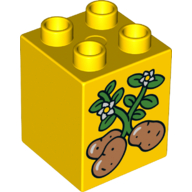 Duplo Brick 2 x 2 x 2 with Three Potatoes with Vines and Flowers Print
