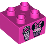Duplo Brick 2 x 2 with Ice Cream and Cupcake with Minnie Mouse Ears Print