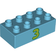 Duplo Brick 2 x 4 with Lime '3' Print