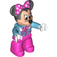 Duplo Figure Minnie Mouse with Medium Azure Aviator Jacket and Polka Dot Scarf, with Dark Pink Legs