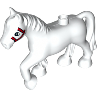 Duplo Animal Horse with one Stud and Raised Hoof with Red Bridle Print