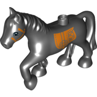 Duplo Animal Horse with one Stud and Raised Hoof with Dark Orange Bridle & Saddle Print