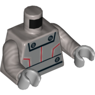 Torso Metal Plates with Rivets and Red Lines Print, Flat Silver Arms, Light Bluish Gray Hands