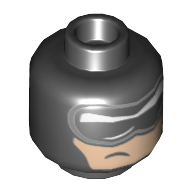 Minifig Head Batman, Balaclava, Black and White Mask with Silver Edge and Crooked, Off-Center Scowl on Nougat Colored Face Pattern - Stud Recessed