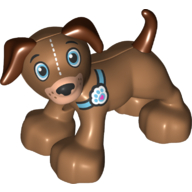 Duplo Animal Dog with Medium Azure Eyes and Collar with Paw Print Tag - White Stitches on Face Print