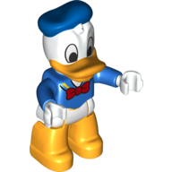 Duplo Figure with Blue Hat and Top with Red Bow Tie - White Hips with Bright Light Orange Legs (Donald Duck)