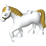 Duplo Animal Horse with one Stud and Raised Hoof and Gold Mane and Tail Print