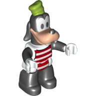 Duplo Figure Goofy with Lime Hat and Red and White Striped Top - Black Legs