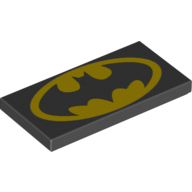 Tile 2 x 4 with Yellow Batman Logo Print
