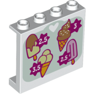 Panel 1 x 4 x 3 [Side Supports / Hollow Studs] with Sign with 4 Ice Cream Cones and Prices Print