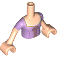 Minidoll Torso Girl with Lavender Top with Gold Lacing and Bow Print, Light Nougat Arms with Hands with Lavender Short Sleeves Print