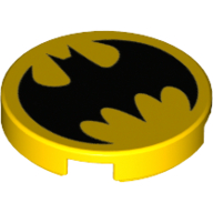 Tile Round 2 x 2 with Bottom Stud Holder with Black Batman Logo Print
