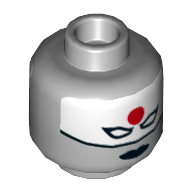 Minifig Head Katana, Dual Sided, White Eyemask with Red Sun on Forehead, Black Lips, Stern / Angry Print [Hollow Stud]