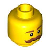 Minifig Head, Brown Eyebrows, Large Mustache [Hollow Stud]