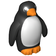 Animal, Bird, Penguin with Back Stud with Orange Beak and Feet and White Belly Print