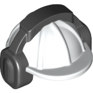 Minifig Helmet, Construction / Hard Hat, Black Ear Protector / Headphones Pattern