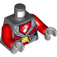 Torso Armor with Orange and Gold Circuitry and Emblem with White Dragon Print, Red Arms, Light Bluish Gray Hands