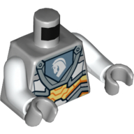 Torso Armor with Orange and Gold Circuitry and Emblem with White Horse Print, White Arms, Light Bluish Gray Hands