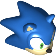 Minifig Head Special, Sonic the Hedgehog with Green Eyes, Tan Face and Ears, Black Nose and Half Smile Print
