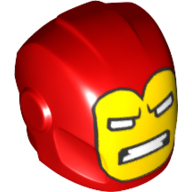 Helmet with Armor Plates and Ear Protectors with Yellow Face and White Rectangular Eyes, Clenched Teeth in Wide Mouth Print (Iron Man)