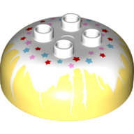 Duplo Brick Round 4 x 4 Dome Top with 2 x 2 Studs - Marbled White 'Frosting' with Red, Medium Azure, and Pink Stars Print
