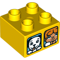 Duplo Brick 2 x 2 with Girl, Cat and Dog Print