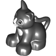 Duplo Animal Cat / Kitten Sitting with Black Eyes and Whiskers and White Chest and Nose Print
