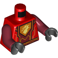 Torso Armor with Orange and Yellow Details, Dark Red Center Panel, Dragon Head on Pentagonal Shield Print, Dark Red Arms, Black Hands