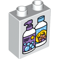 Duplo Brick 1 x 2 x 2 with Bottom Tube and Two Bubble Bath Bottles Print