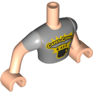 Minidoll Torso Man with Dark Gray Short Sleeves T-Shirt with 'Capes&Cowls CAFE' and Cup logo - Light Nougat Arms and Hands