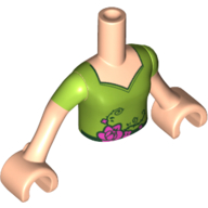 Minidoll Torso Girl with Lime Top with V-neck, Roses and Thorns Print, Light Nougat Arms with Hands with Lime Short Sleeves Print (Poison Ivy)