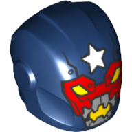 Helmet with Armor Plates and Ear Protectors with White Star Above Red Mask and Yellow Eyes, Silver Mouth Print